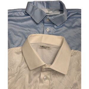 NWOT Collars & Co Mens L Shirt Bundle Blue Houndstooth & White Dress Polo Defect